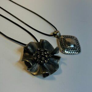 Y2K Vintage Jewelry Boho Pendant Necklace Chunky Cord Retro Silver Tone